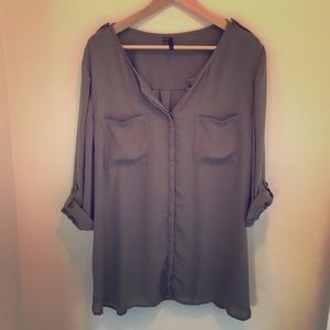 Olive green sheer button up shirt from Maurice’s